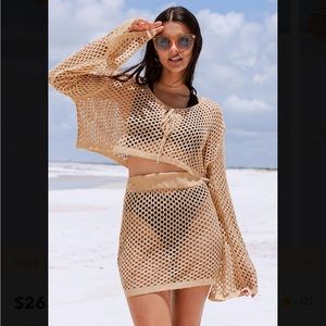 Brand New, with Tags Hermosa Drop Shoulder Sleeve Crochet Coverup Set